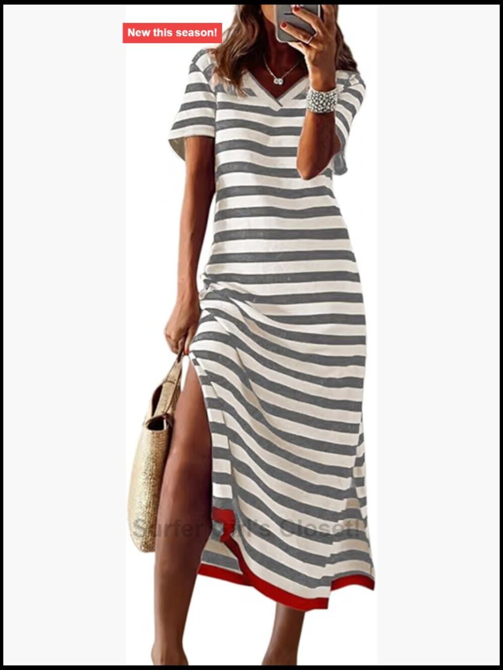 Striped Short Sleeve Maxi Dress with Side Split - Flowy Casual Summer T-Shirt